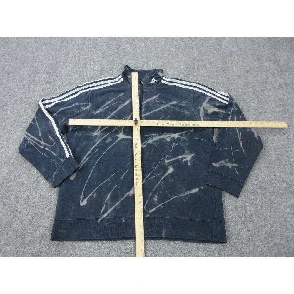 Adidas Sweatshirt Mens Large Blue 1/4 Zip Mock Neck Fleece Pullover Bleach Dye